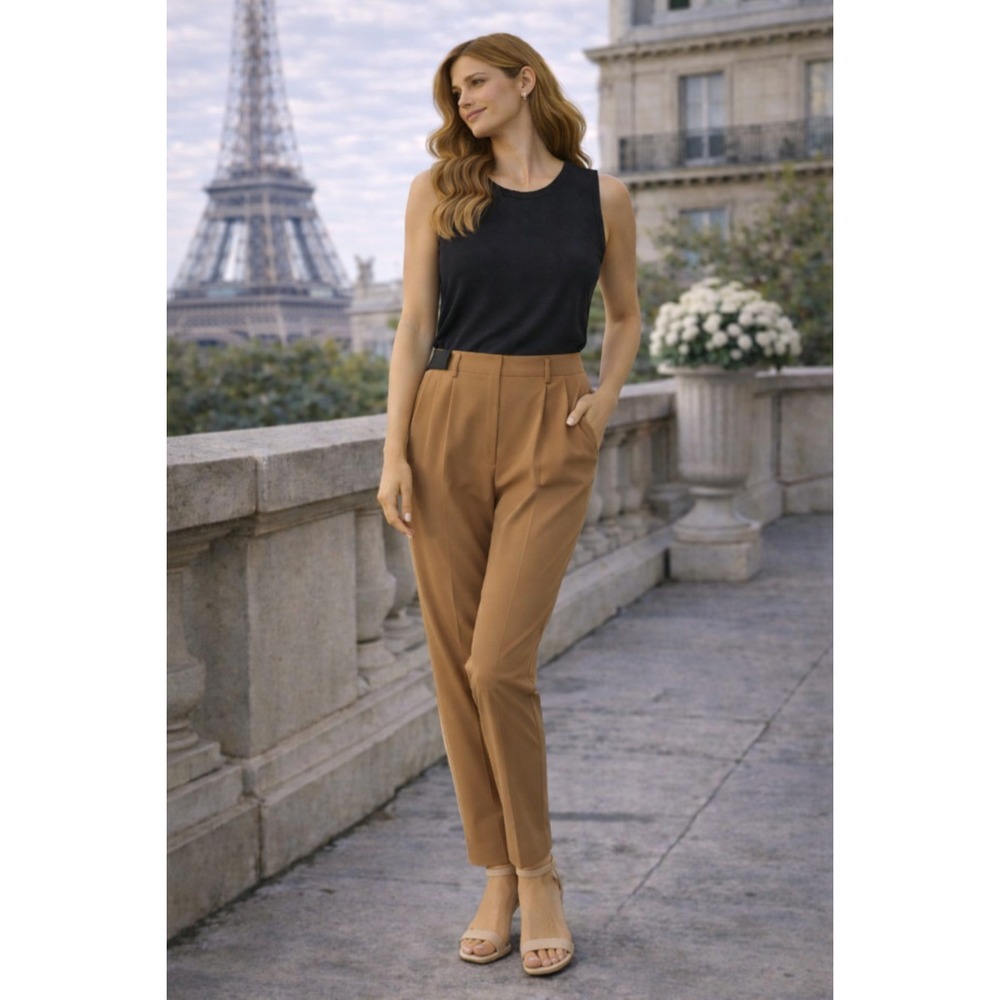 ADAY Camel High Waistโ Stretch Tapered Pants Size L Made In Portugal